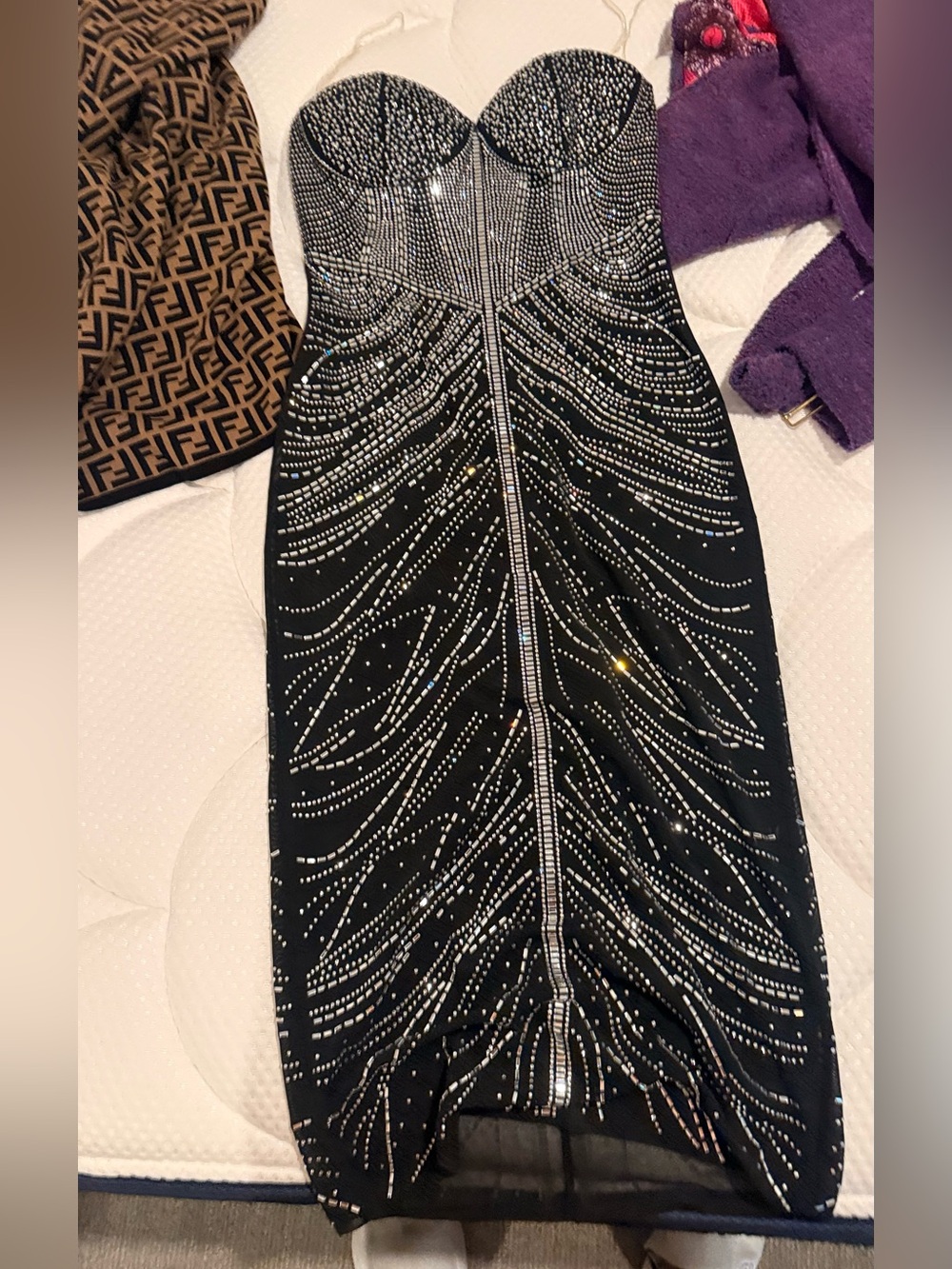 Black Strapless Rhinestone Bodycon Dress